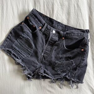 Distressed Black Denim Levi’s Shorts